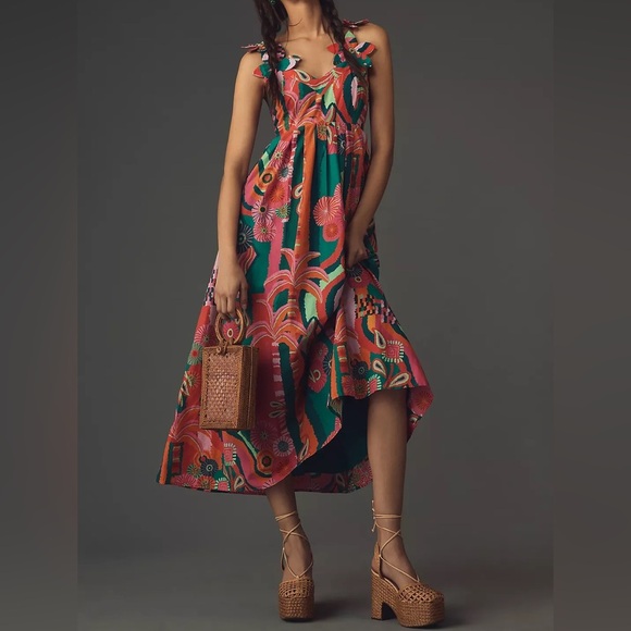 FARM Rio Dresses & Skirts - Farm Rio | Pleated Palm Midi Dress